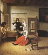 Pieter de Hooch A Woman Drinking with Two Gentlemen) (mk05) oil painting on canvas